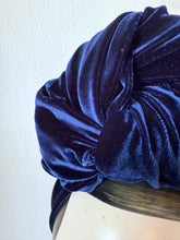 Load image into Gallery viewer, Blue velvet burlesque vintage glamorous turban