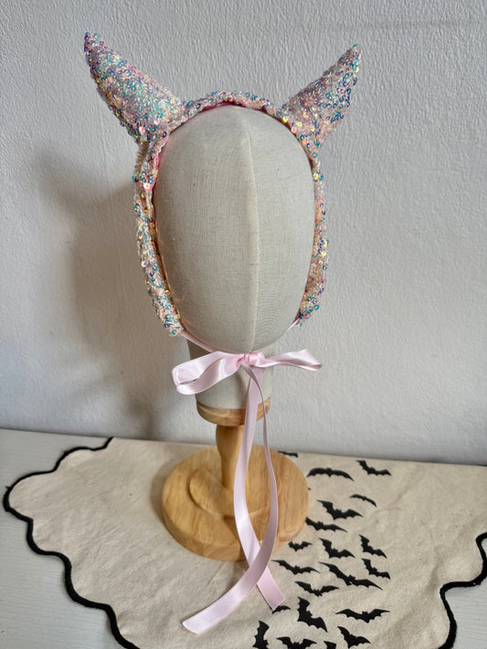 Iridescent Sparkly Devil Headpiece (pink/orange)