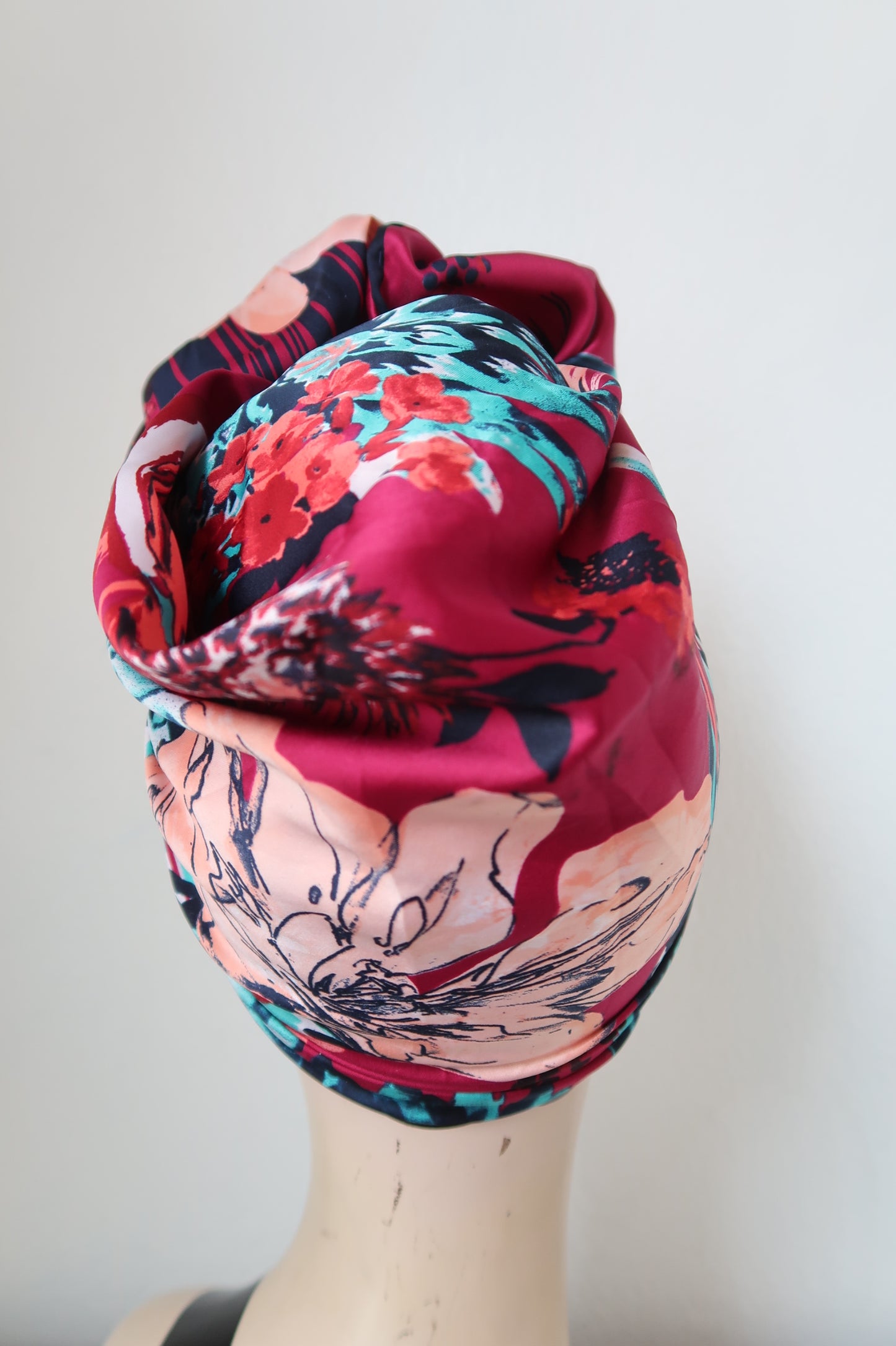 Magenta vintage scarf for 1940s turban tying