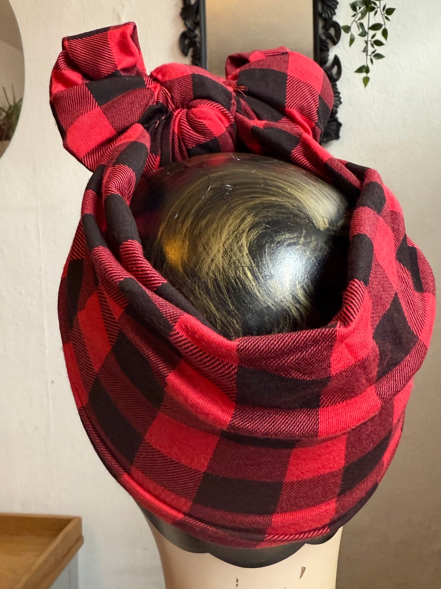 Red Buffalo Check Vintage Style Pre-tied Headband