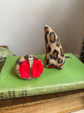 Load image into Gallery viewer, Mannequin head with black wig, red lipstick, and leopard devil horns against a neutral background.