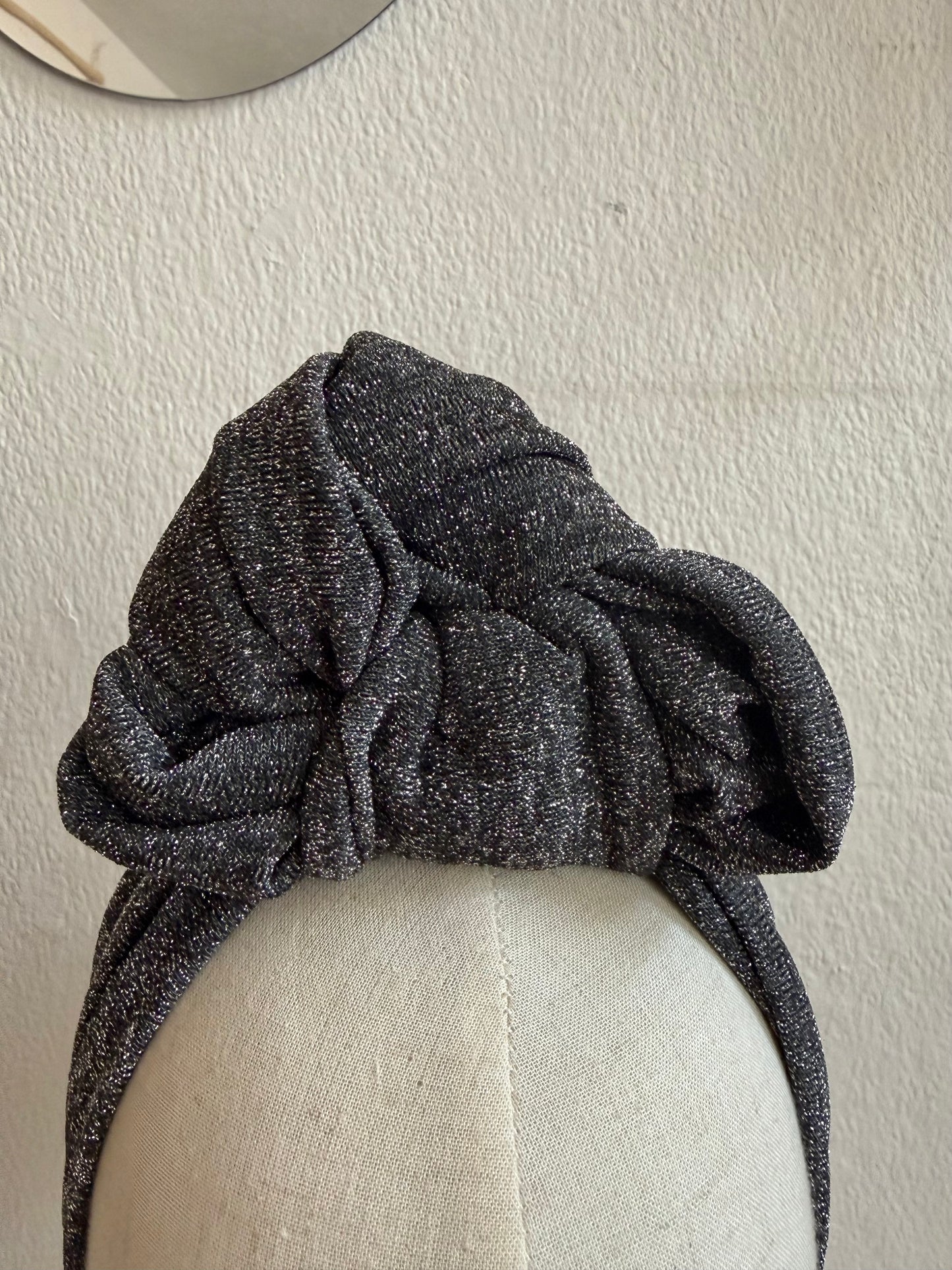 SALE ITEM: Sliver Sparkly Lurex Vintage Style Pre-tied Headband with Slouchy Knot
