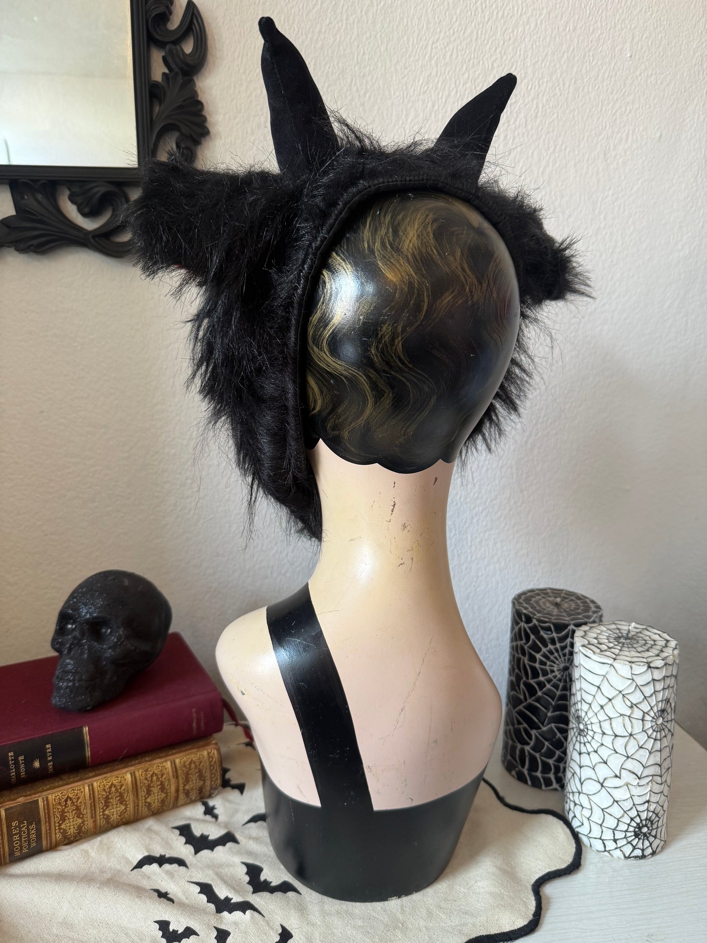 A goat animal ear gothic headband inspired by The Witch Black Philip