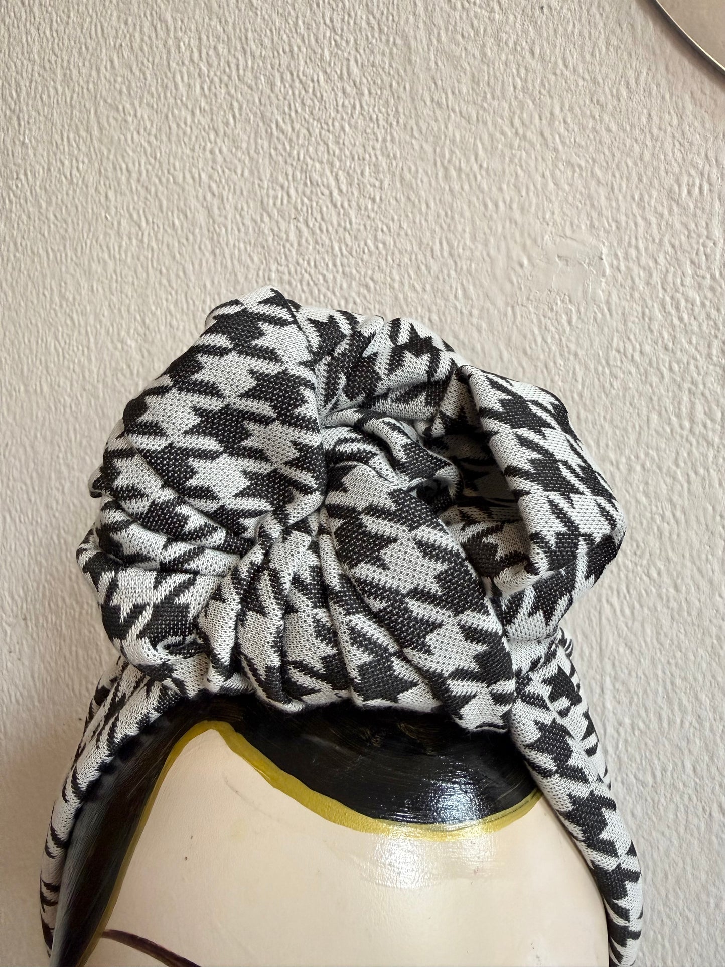 Houndstooth Vintage Style Pre-tied Headband with Slouchy Knot