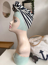 Load image into Gallery viewer, Nautical striped rockabilly turban headscarf
