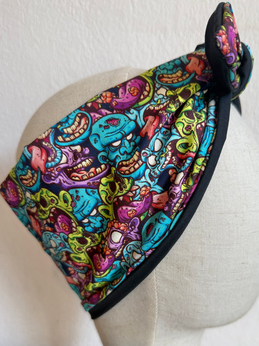 Brightly coloured monster zombie print headscarf bandana