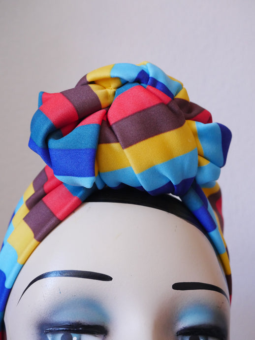 50% OFF SALE ITEM: SMALL KNOT Vintage Style Pre-tied Headband in Autumn Stripes