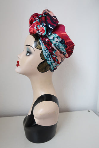Magenta vintage scarf for 1940s turban tying  