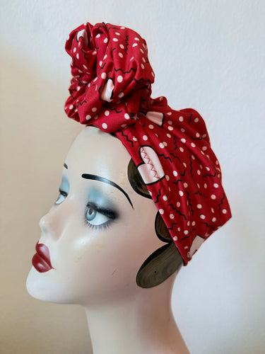 Red heart print valentines turban 