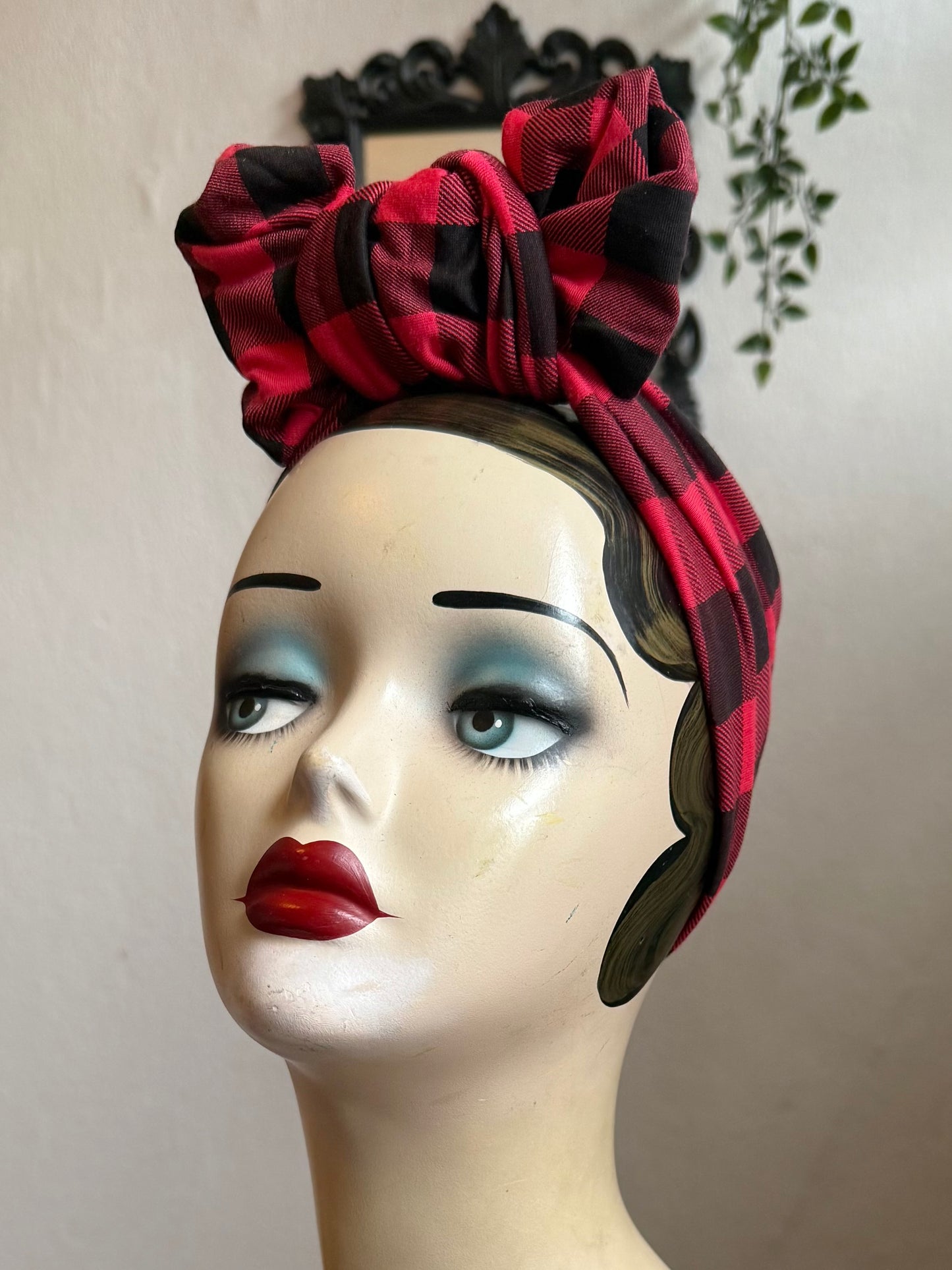 Red Buffalo Check Vintage Style Pre-tied Headband