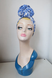 Blue and white 1940s vintage headband 