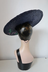 Vintage handmade blue straw hat 1940s