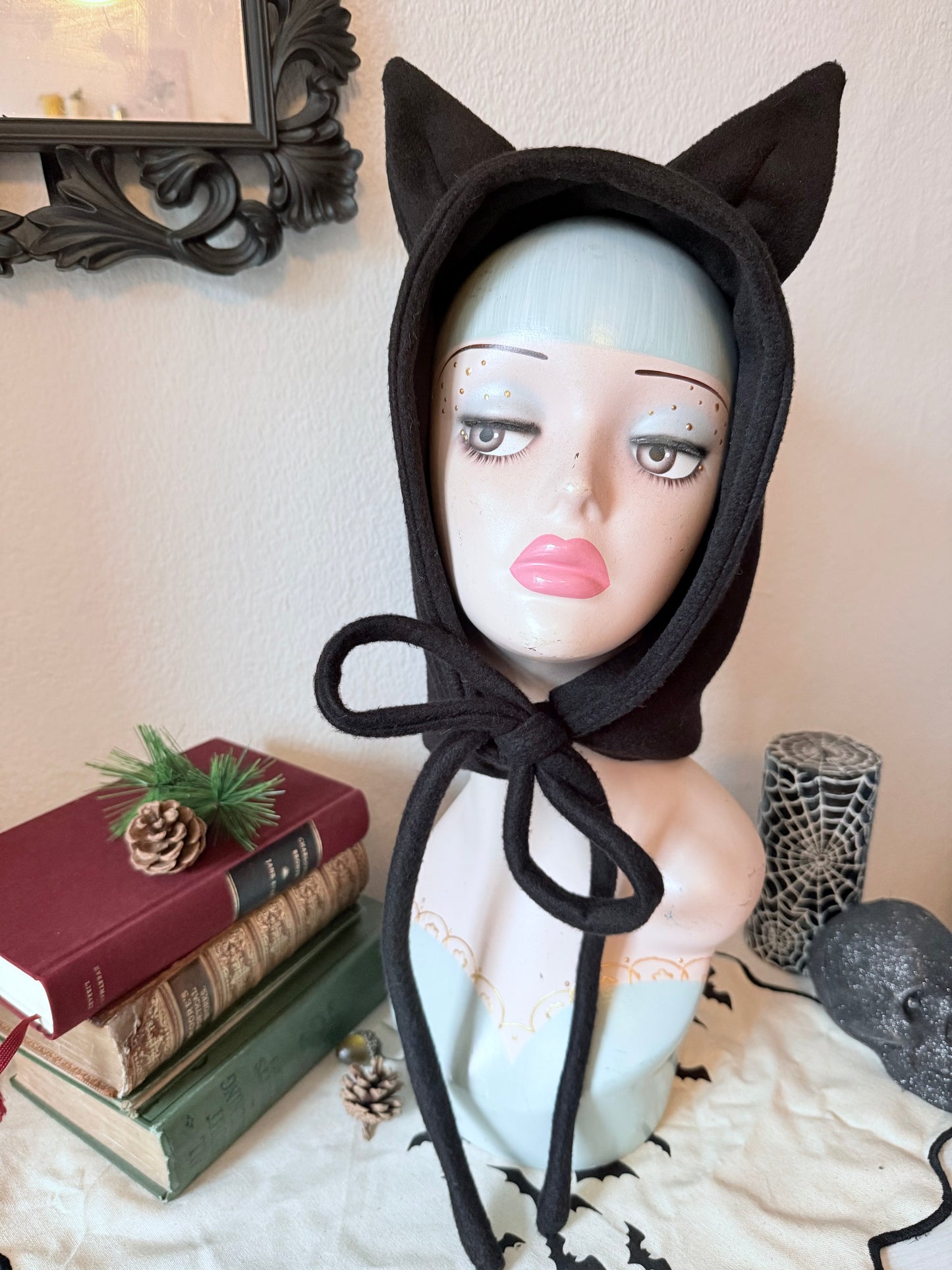 Cat Bonnet in Leopard Print or Black Fleece