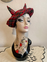 Load image into Gallery viewer, Red tartan devil beret hat