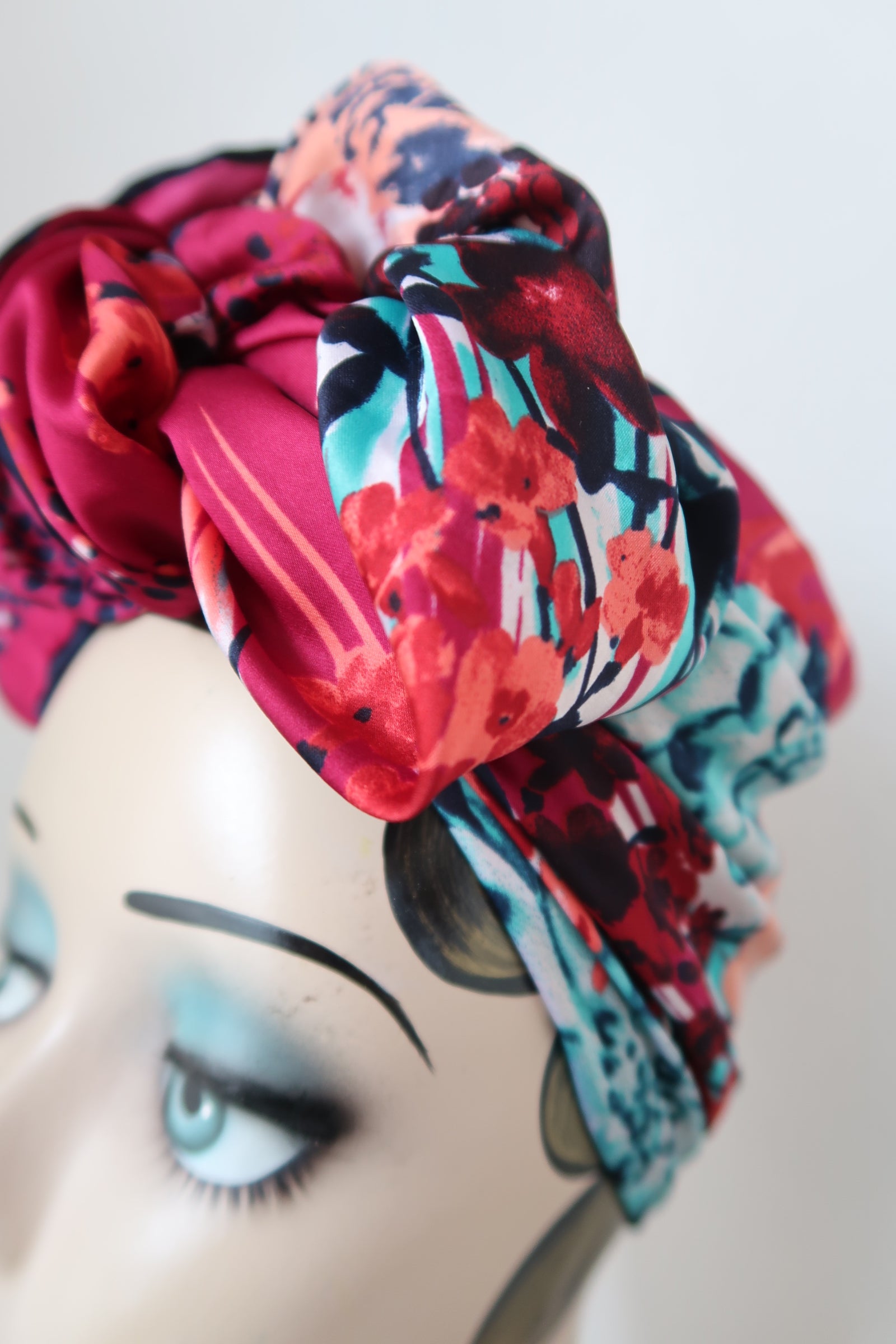 Magenta vintage scarf for 1940s turban tying  