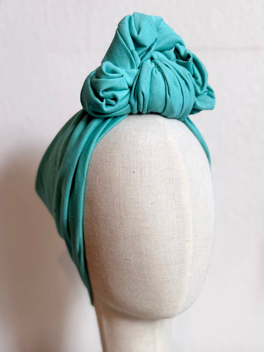 Turquoise/Aqua Vintage Style Pre-tied Headband with Slouchy Knot
