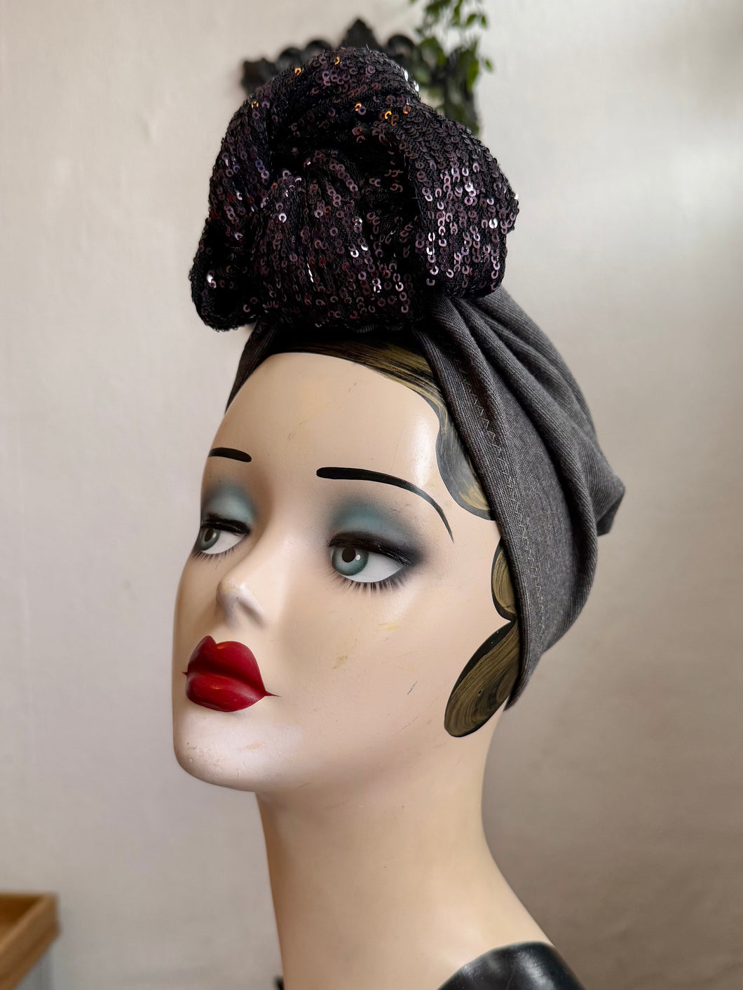Gothic sequin vintage turban headscarf  