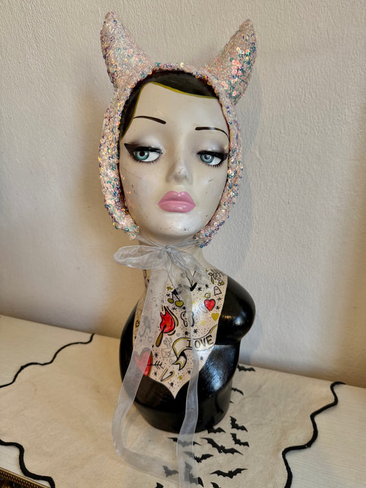 Sparkly Devil Headpiece (pink/orange)