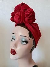 Load image into Gallery viewer, Red velvet Christmas festive burlesque vintage glamorous turban hat 