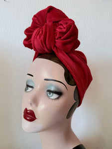 Red velvet Christmas festive burlesque vintage glamorous turban hat 