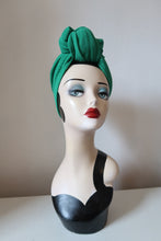 Load image into Gallery viewer, SALE ITEM: SMALL KNOT Green Textured (Full Coverage) Pre-tied 1940s Style Turban