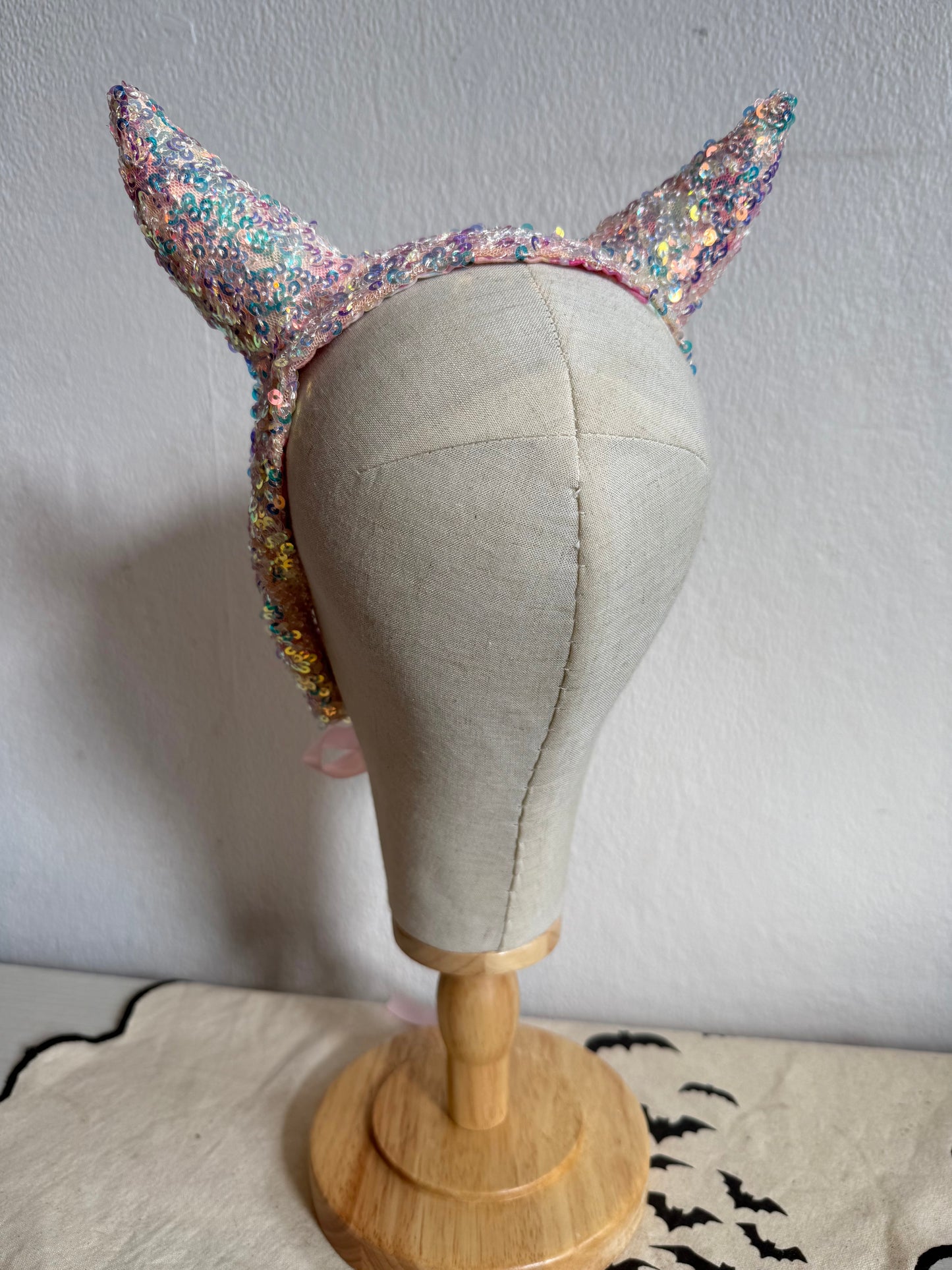 Iridescent Sparkly Devil Headpiece (pink/orange)