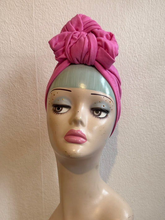50% OFF SALE ITEM: Pink (Full Coverage) 1940s Style Pre-tied Turban with Slouchy Knot