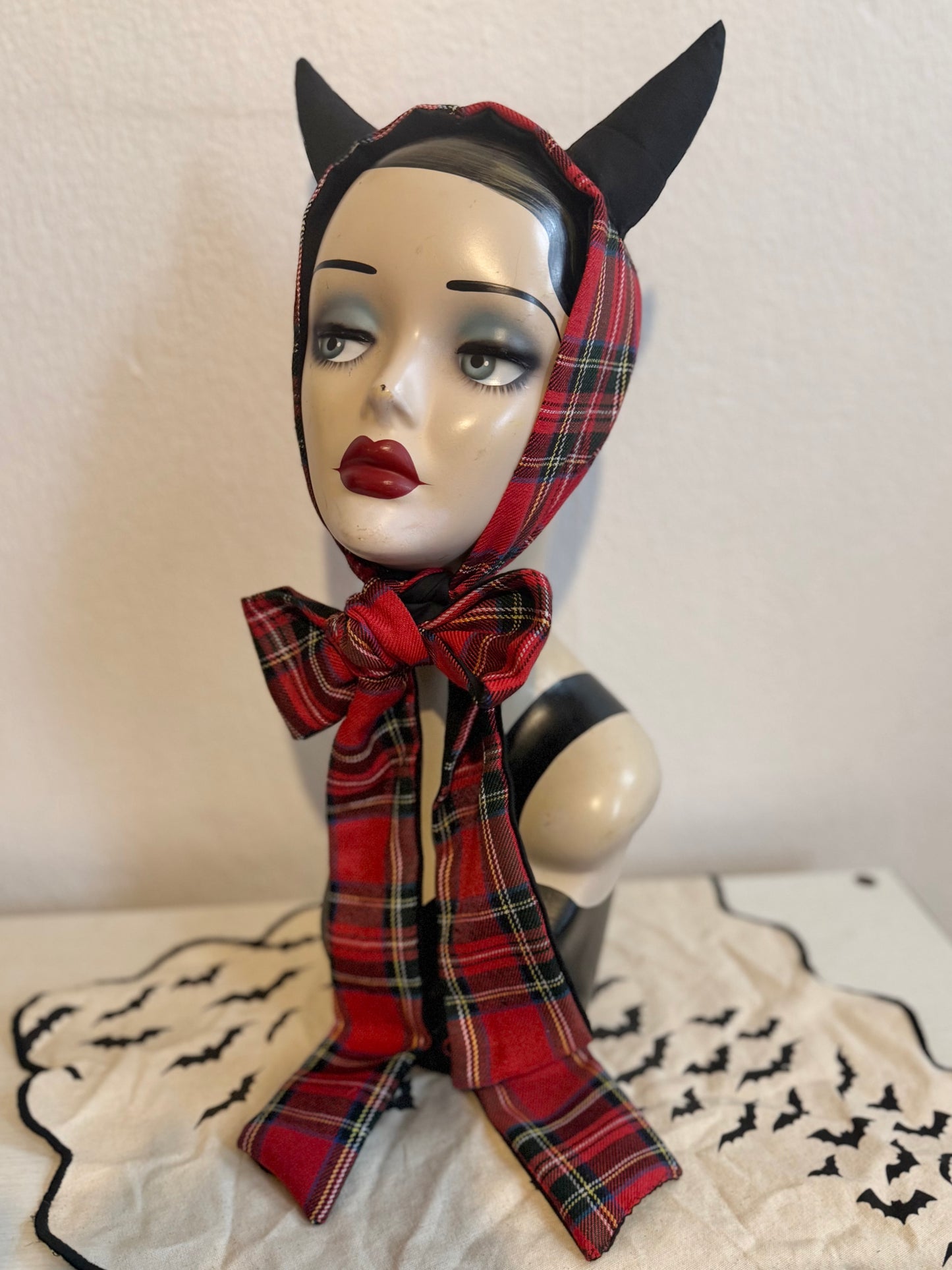 Little Devil Vintage Headband in Red Tartan