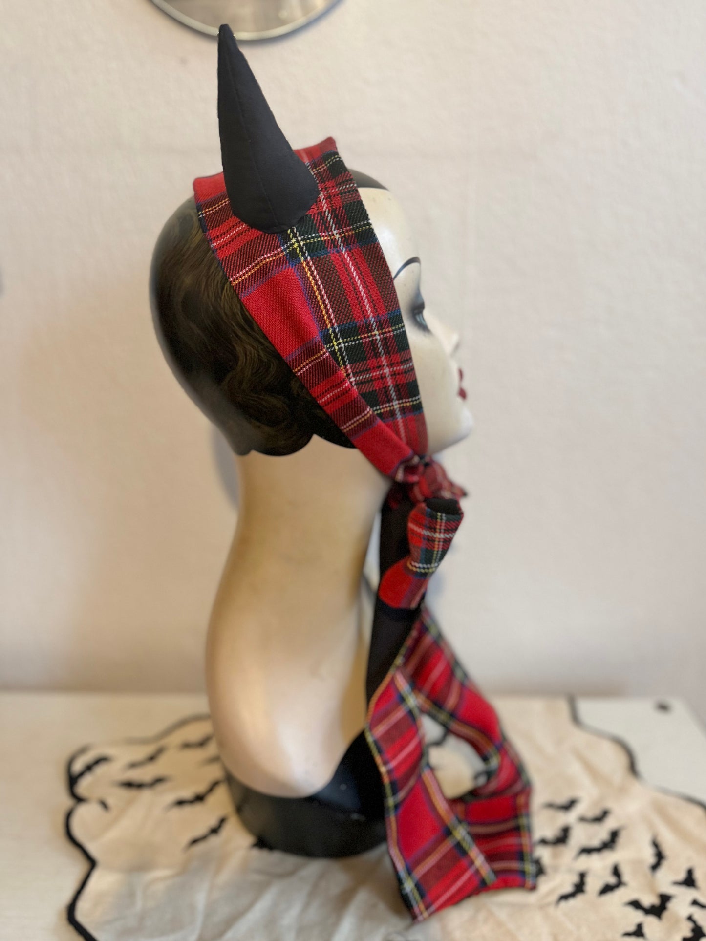 Little Devil Vintage Headband in Red Tartan