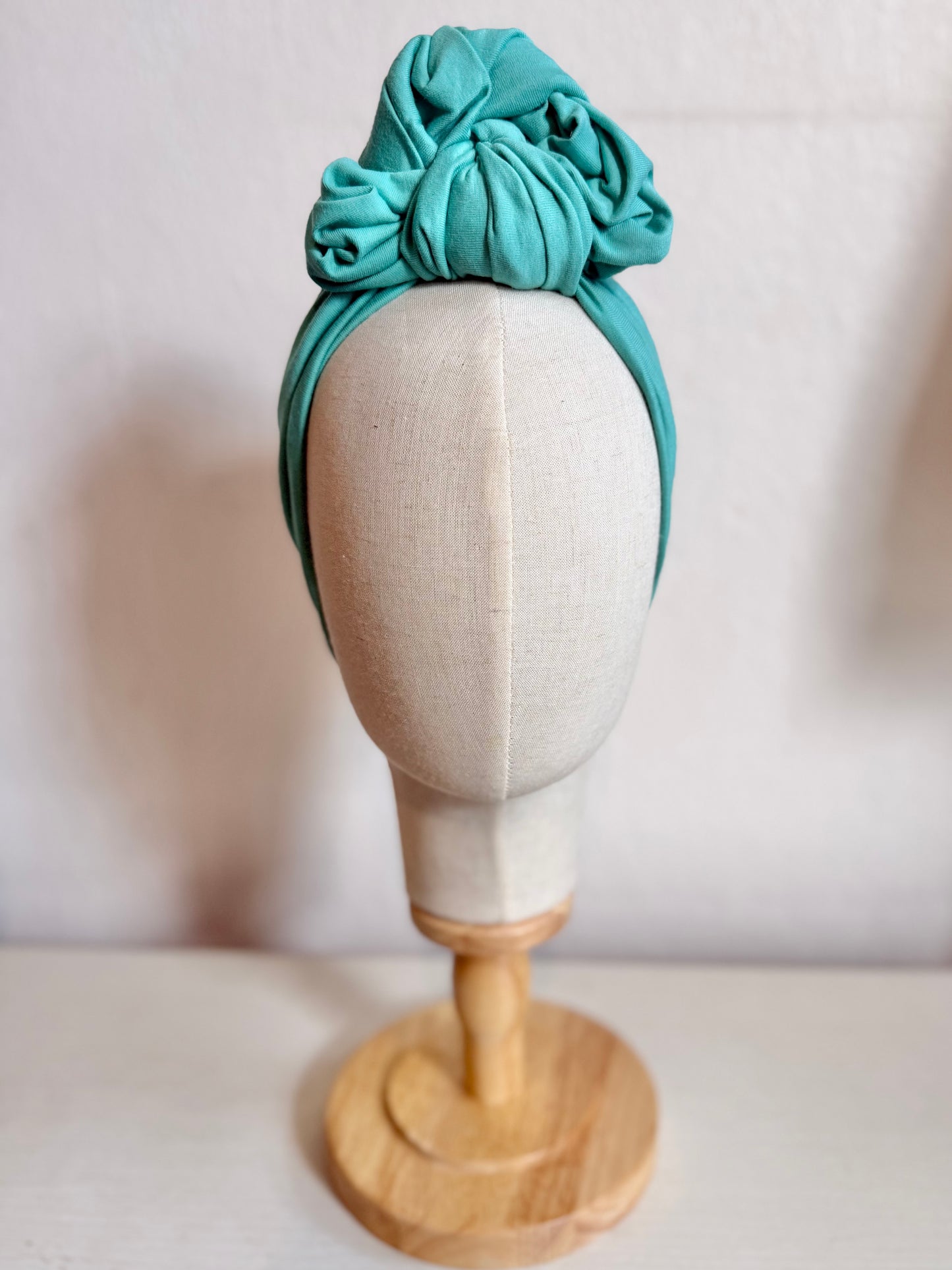 Turquoise/Aqua Vintage Style Pre-tied Headband with Slouchy Knot
