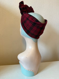 SALE ITEM: WORKWEAR KNOT Vintage Style Pre-tied Headband in Red Plaid