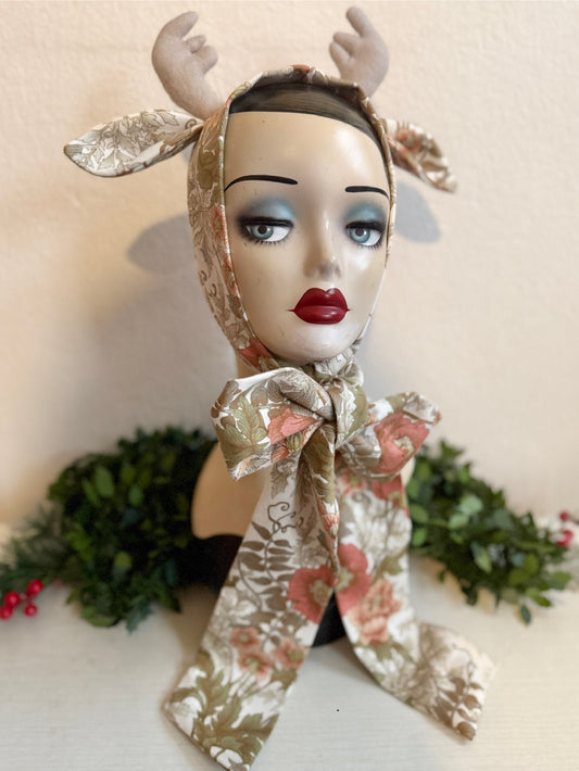 Little Deer Headband (peach & olive green/brown floral)