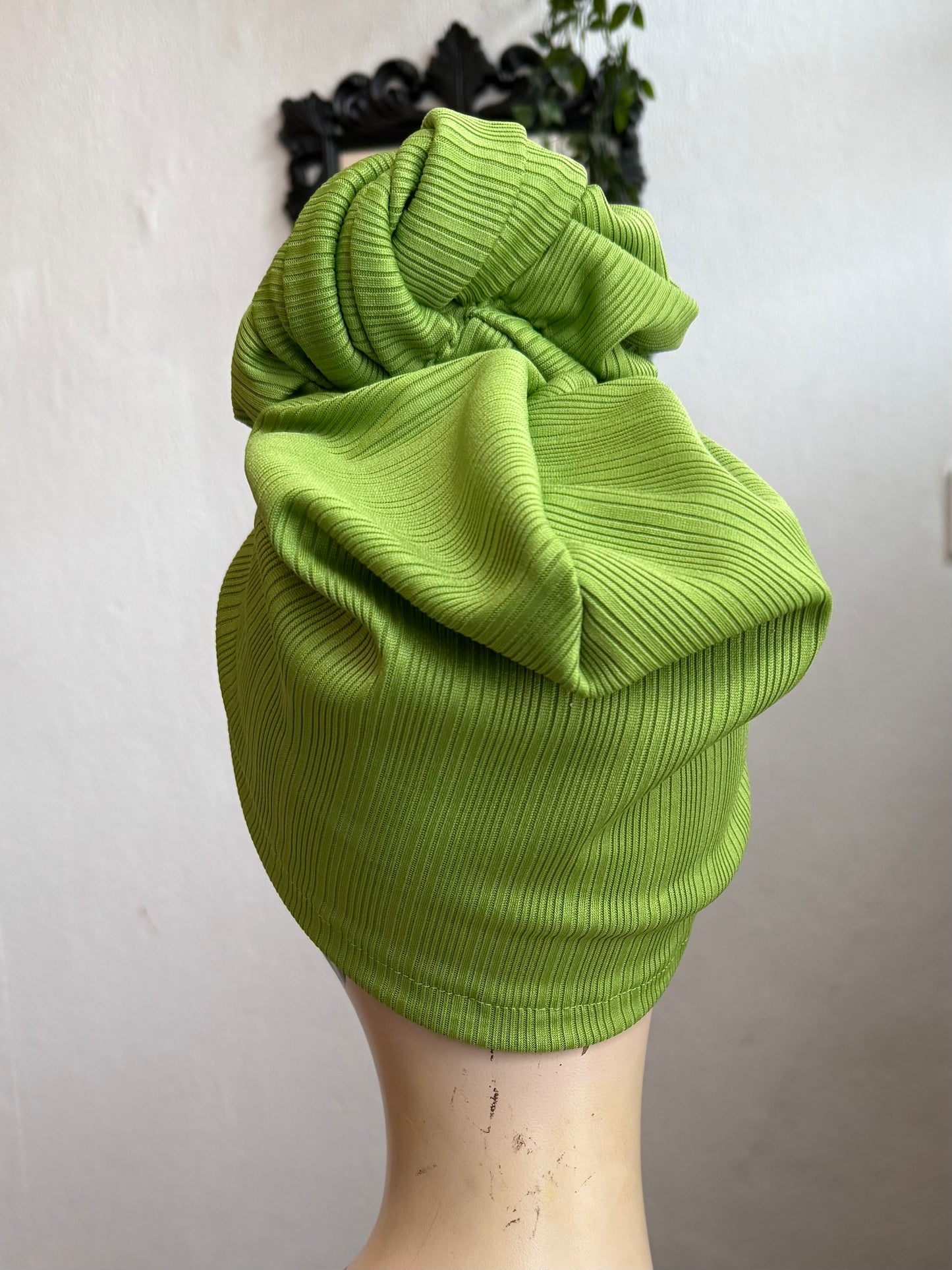Bright lime green vintage turban 