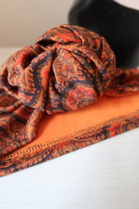 Pumpkin orange paisley handmade 1940s turban