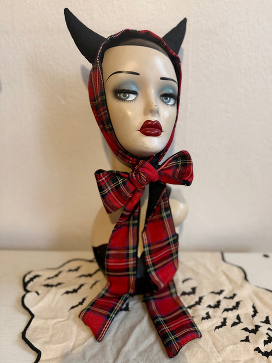 Little Devil Vintage Headband in Red Tartan