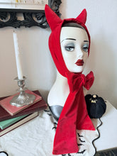 Load image into Gallery viewer, Red velvet pin-up devil headband goth vintage Christmas 