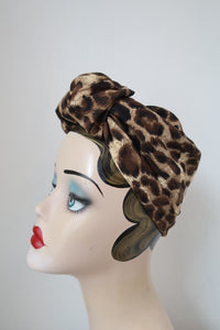 Leopard print 1940s handmade headscarf 