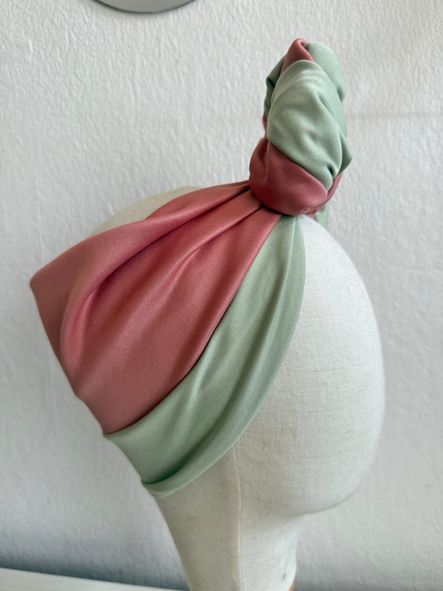 50% OFF SALE ITEM: Vintage Style Pre-tied Headband in Sage Green & Dusty Pink