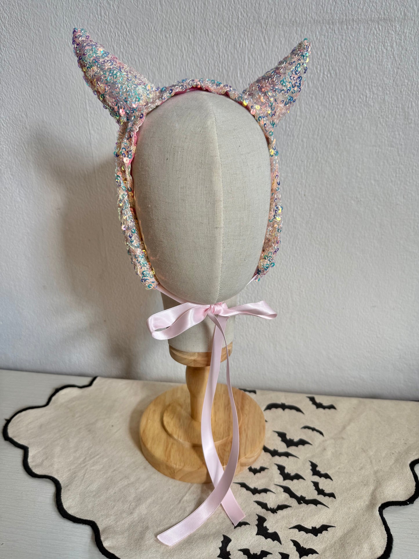 Iridescent Sparkly Devil Headpiece (pink/orange)