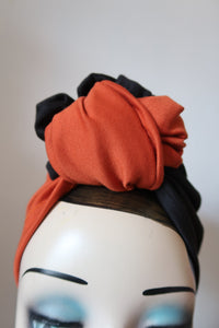 Pumpkin orange & black handmade 1940s turban