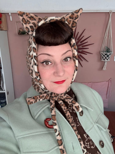 SARAH SPROUT COLLECTION: Cat Bonnet in Leopard Print or Black (made to order)