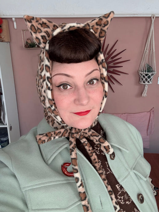 Cat Bonnet in Leopard Print or Black Fleece