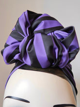 Load image into Gallery viewer, Black &amp; purple Halloween handmade goth turban alt fashion accessory