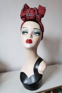 pre-tied, red tartan headband