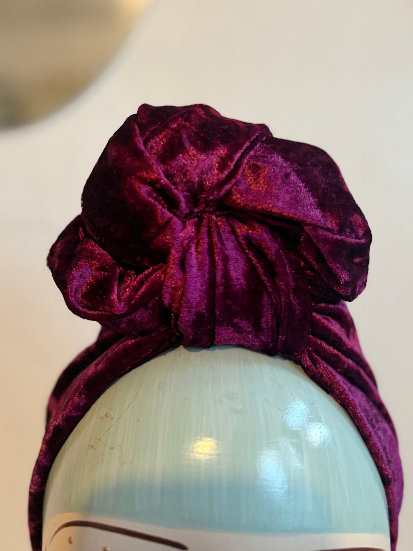 50% OFF SALE ITEM: Burgundy Crushed Velvet Vintage Style Pre-tied Headband