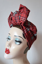 Load image into Gallery viewer, Vintage display head with red tartan, turban hairband