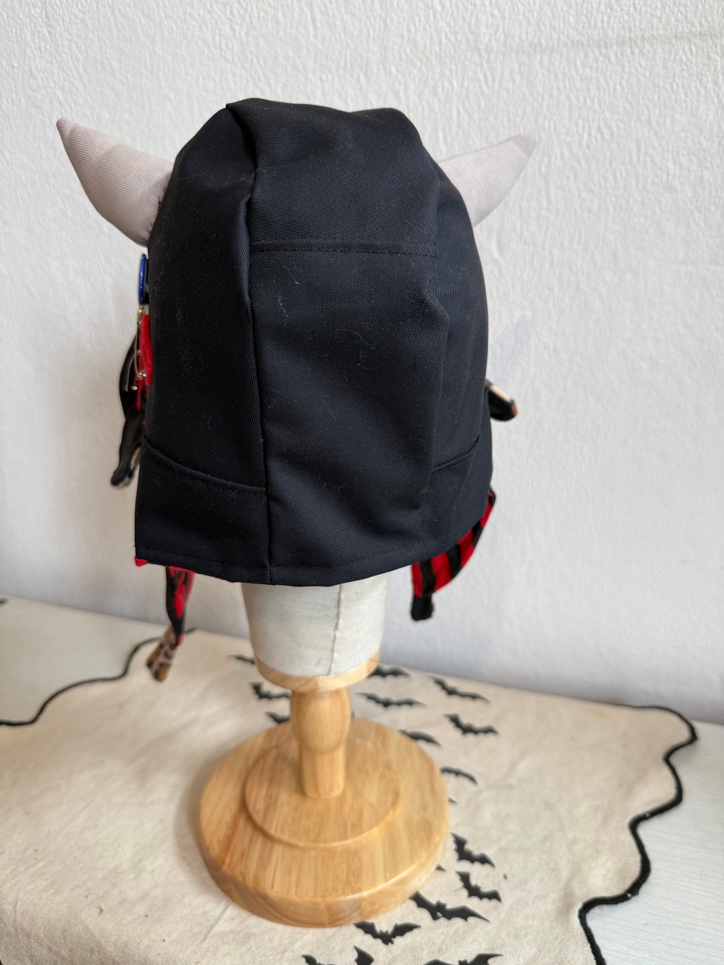 Black/Red Stripe - Horned Aviator Cap