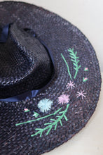 Load image into Gallery viewer, Vintage handmade blue straw hat 1940s embroidered