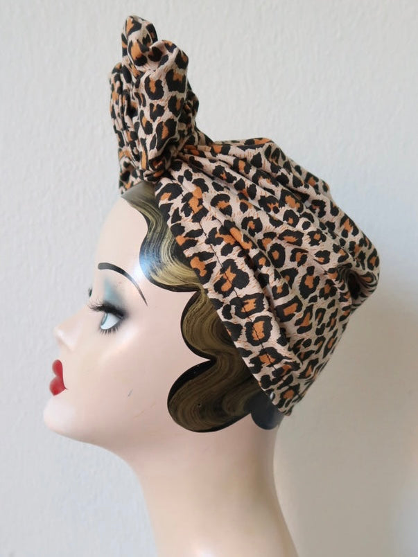 Leopard Print Turban 1940s Pre-tied Stretchy Turban (full  display picture 3