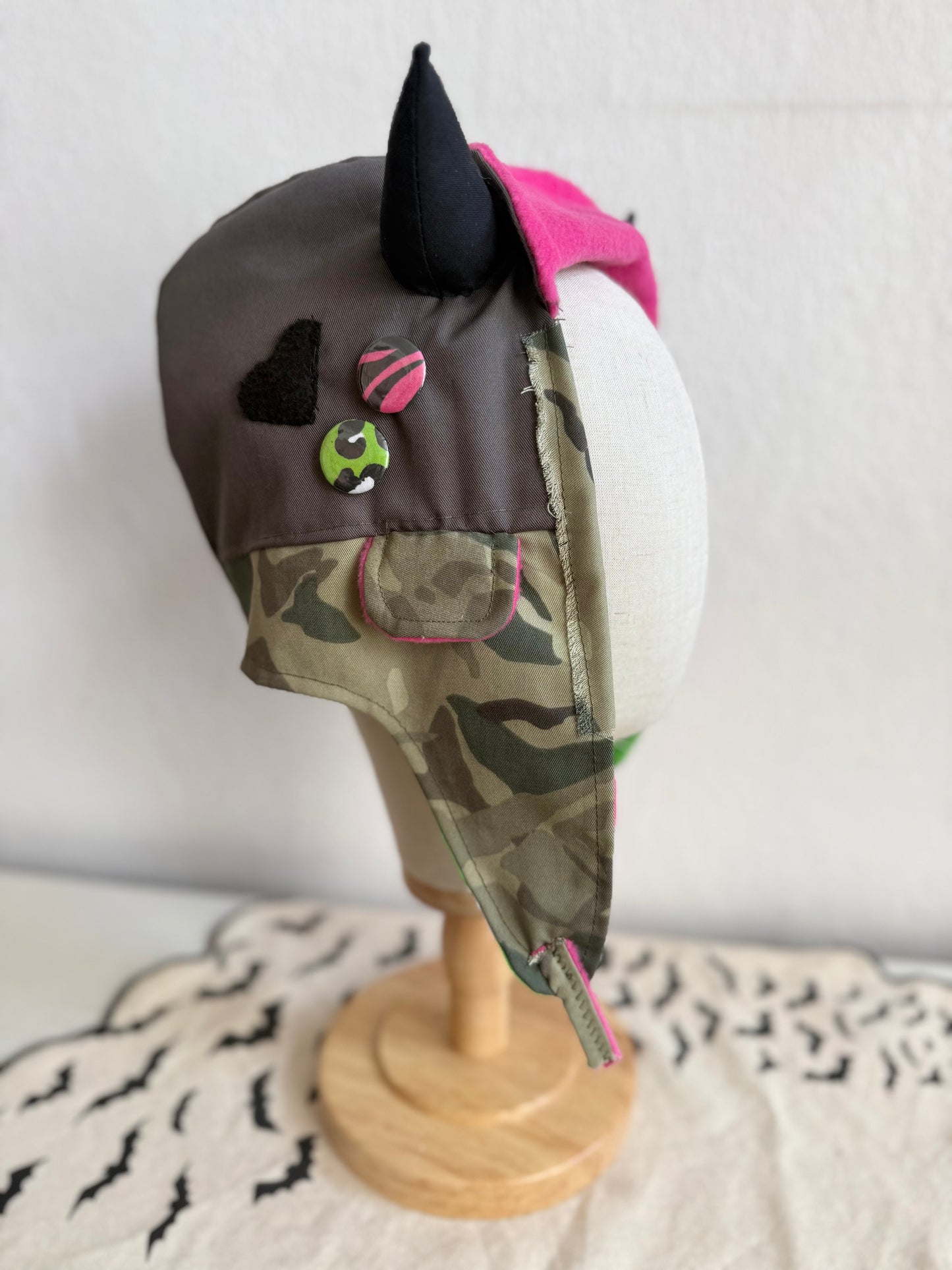 Green Camo/Grey - Horned Aviator Cap